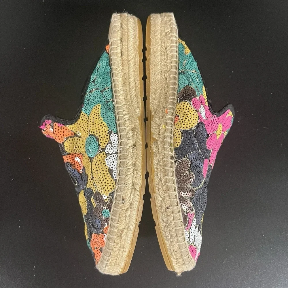 Anthropologie Maya Floral Sequin Espadrille‎ Slides 38 Sequence Made in Spain